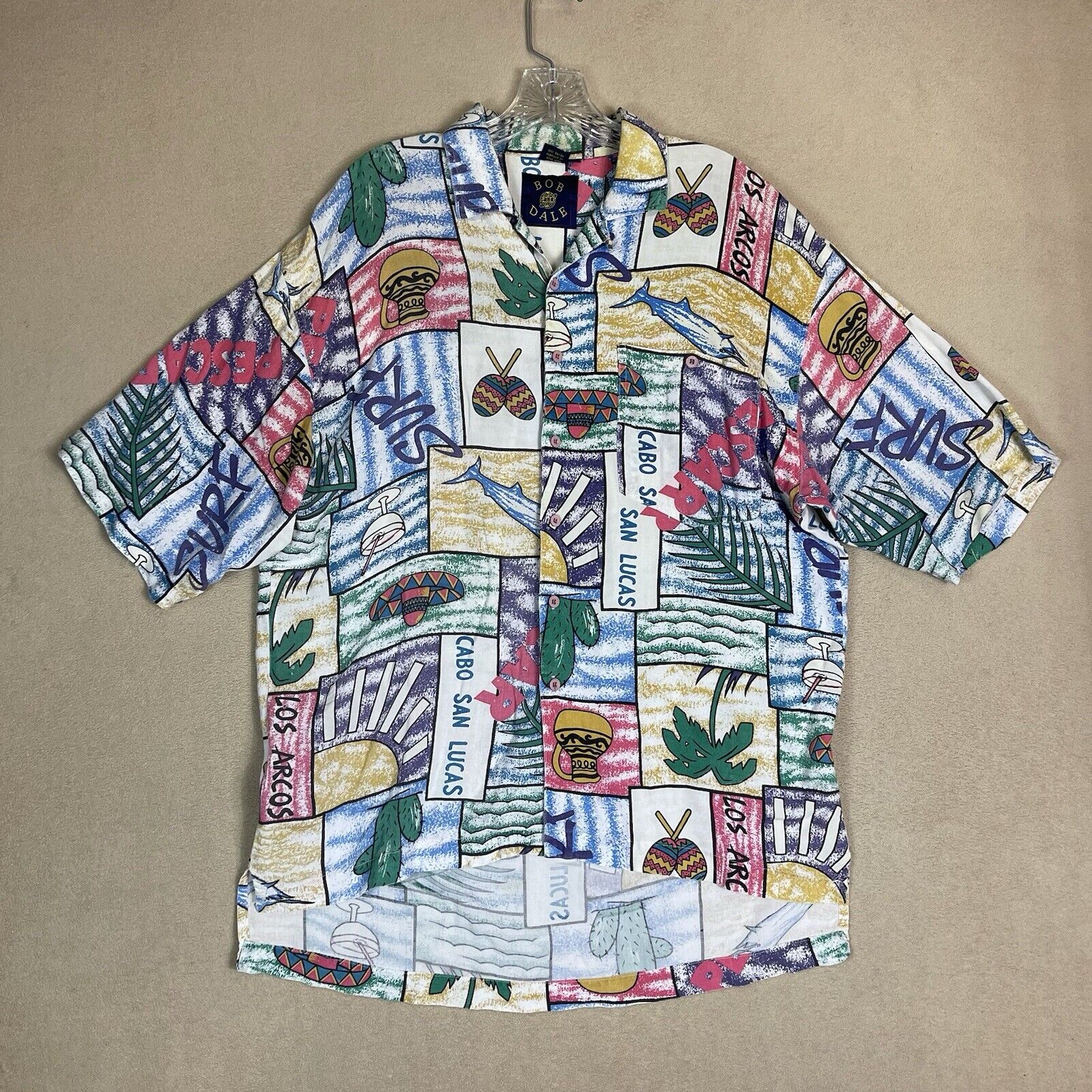 Bob And Dale Shirt Mens M Multicolor Cabo San Lucas Summer Beach Print Vintage